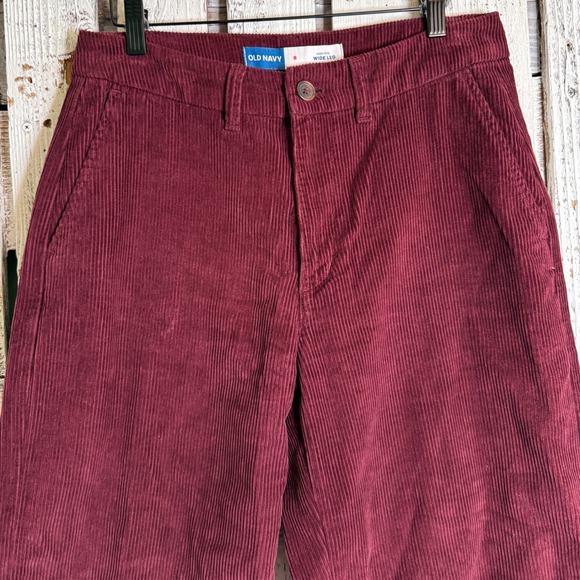 Old Navy High Rise Wide Leg Corduroy Pants Womens 6 Royal Velvet Burgundy Career - Picture 5 of 9